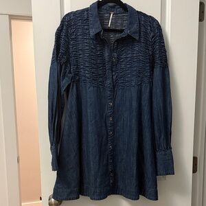 Free People Long Sleeve Denim Dress - Blue